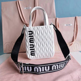 Miu Miu Bag Top version Women's Bag22New Women's Denim Canvas Wide Shoulder Strap Portable Tote Bag Pleated Lambskin tote Shoulder Crossbody Bag