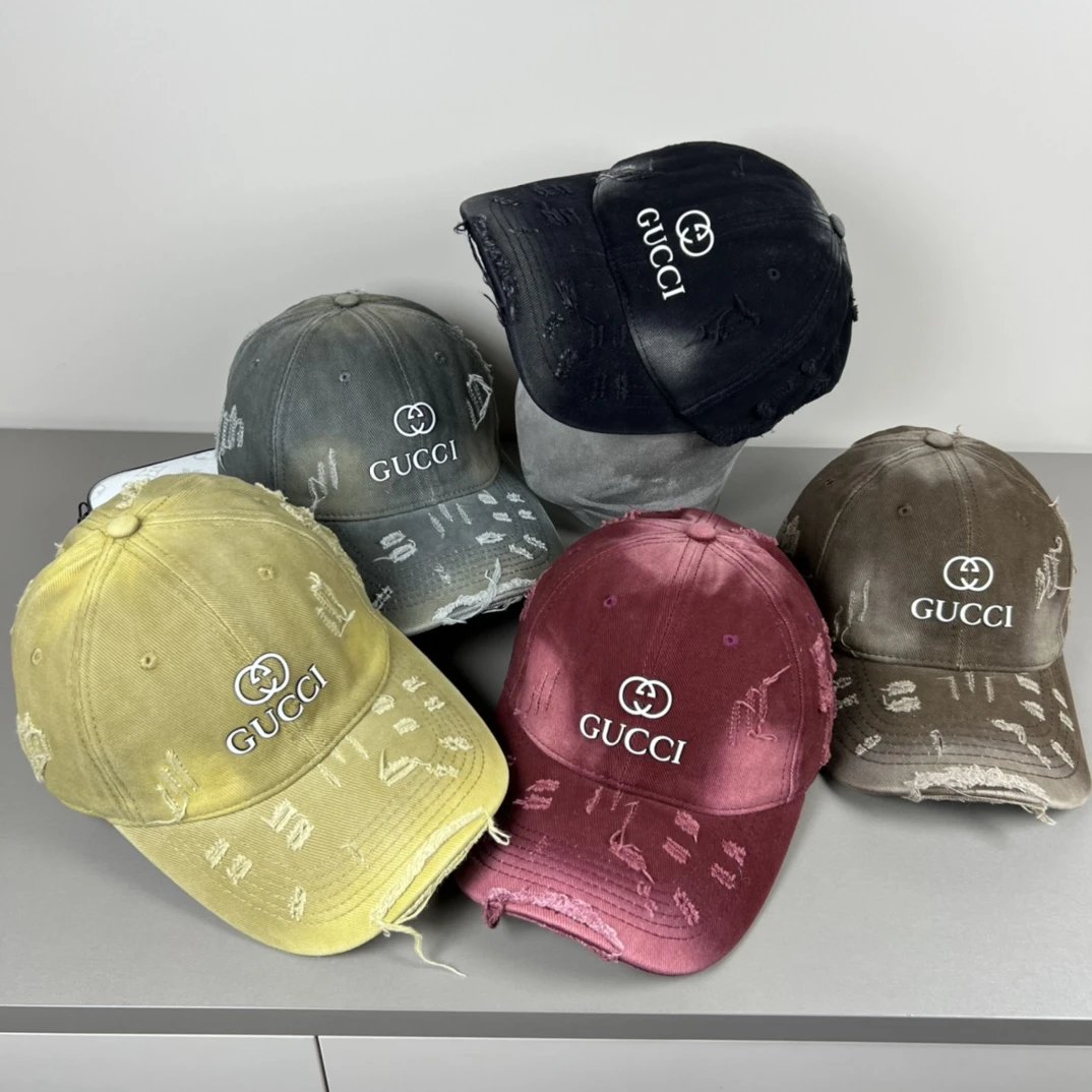 Gucci Hat Letter Printing logo Ripped Baseball Cap Sunshade Sun Protection Duckbill Cap Large Head Circumference Slimming Face Curved Brim Versatile Sports Hat Unisex Couple Style
