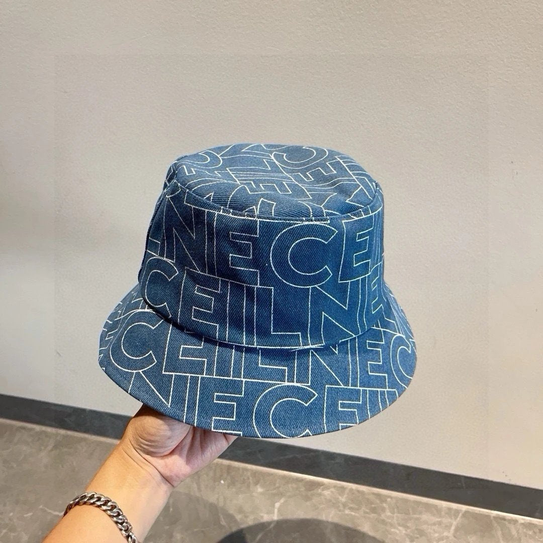 Celine Hat over Printed Letters logo Fisherman Hat Casual Sun Protection UV Protection Plain Face Covering Sun Hat Outdoor Versatile Flat Top Bucket Hat
