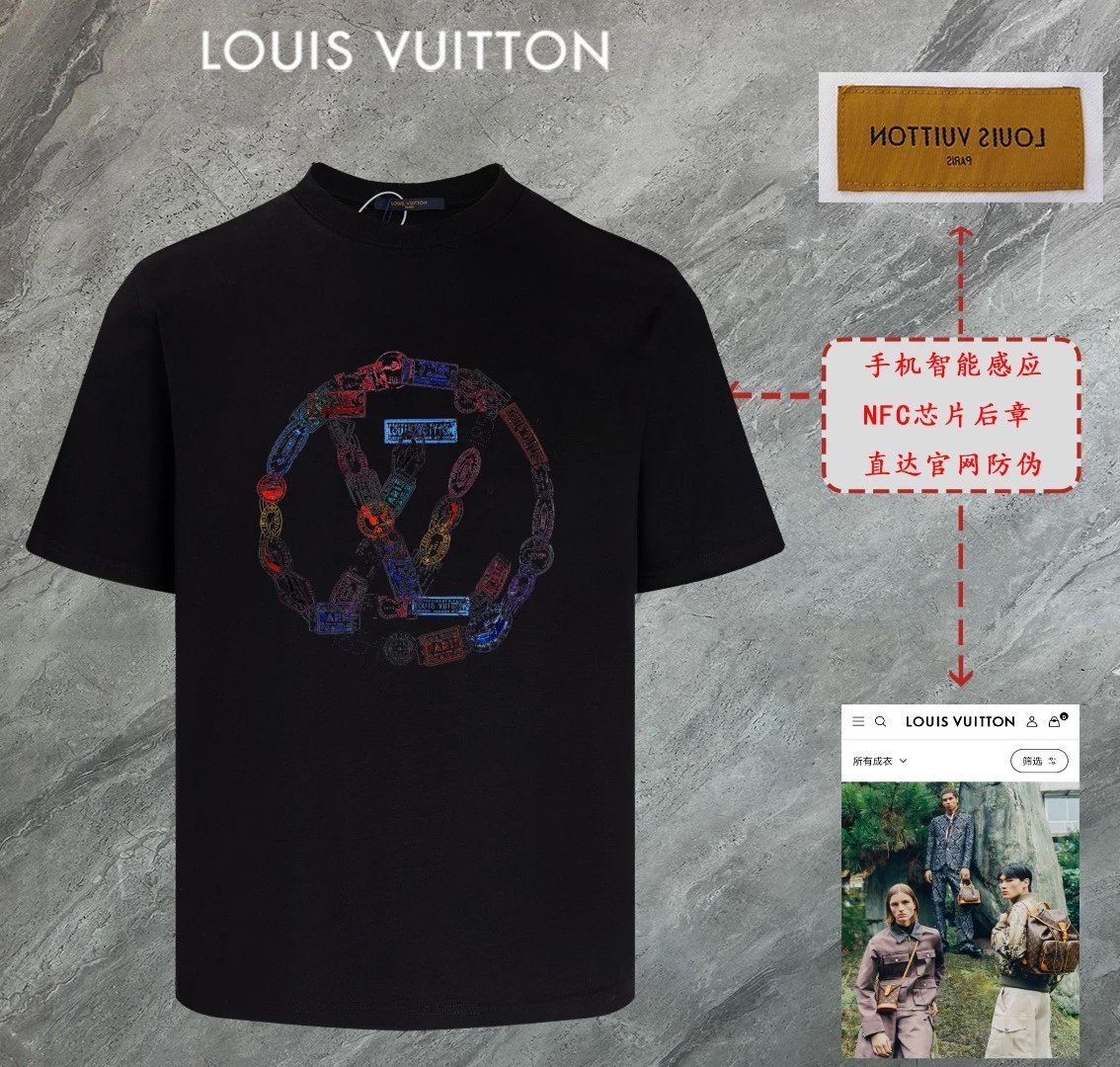 Louis Vuitton LV T-shirt Circular Colorful Brand Print on the Chest logo round Neck Short Sleeve25ss New Pure Cotton Unisex Style T T-shirt OS Loose Fit Base Shirt Top Half Sleeve T-Shirt