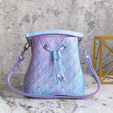 Louis Vuitton LV Women's Bag Top version 【New Original Leather】M46581Mini Bucket Bag Series neonoebb Handbag Small Bucket Shoulder Crossbody Handbag24Spring and Summer New Color Taro Purple Cream Blue Matcha Green nano Small bucket bag M24048M45716M45709