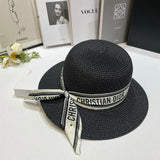 Dior Hat Bow logo Fisherman Hat Straw Hat Casual Sun Protection Plain Face Covering Sunshade Outdoor UV Protection Versatile Flat Top Bucket Hat