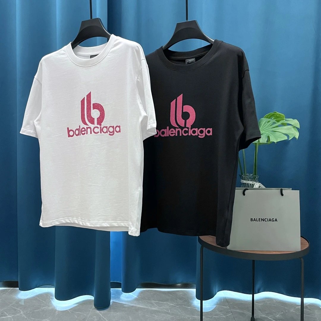 Balenciaga T-shirt Colorful Chest logo Letter Embroidered Crew Neck Short Sleeve25ss New Pure Cotton Unisex Style T T-shirt Base Shirt Tee Shirt OS Loose design