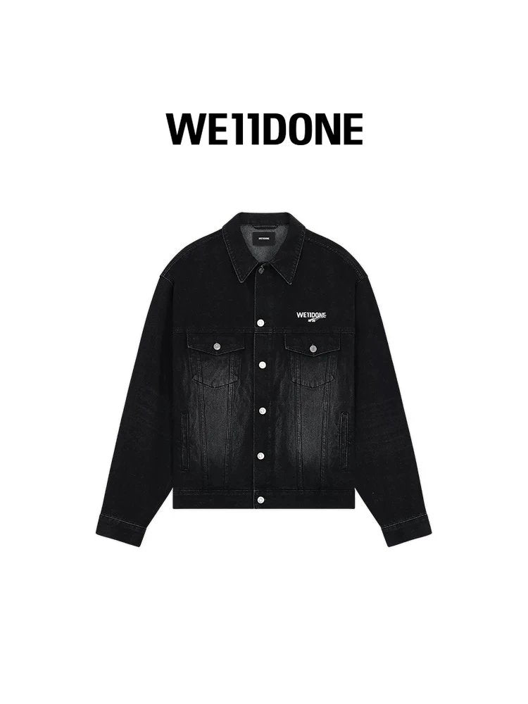 We11done Jackets Top Version New Printed Spring and Autumn Men's and Women's Same Washed Denim Jacket Coat