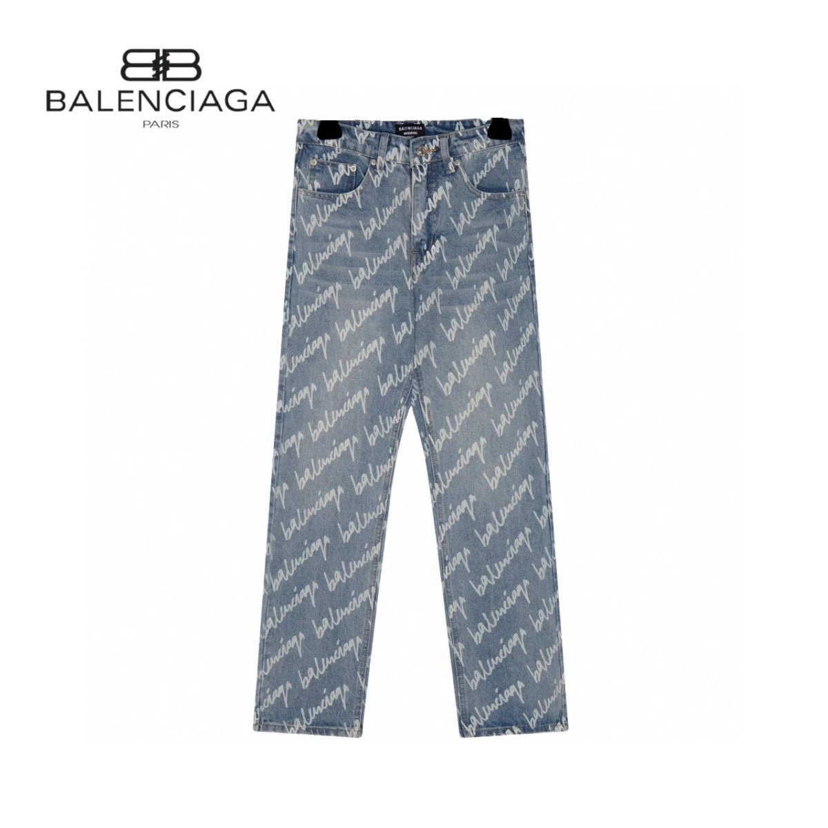 Balenciaga Jeans Full Screen Print Signature Print logo25ss Spring Summer New Straight Loose Jeans Unisex Slim Fit Long Pants