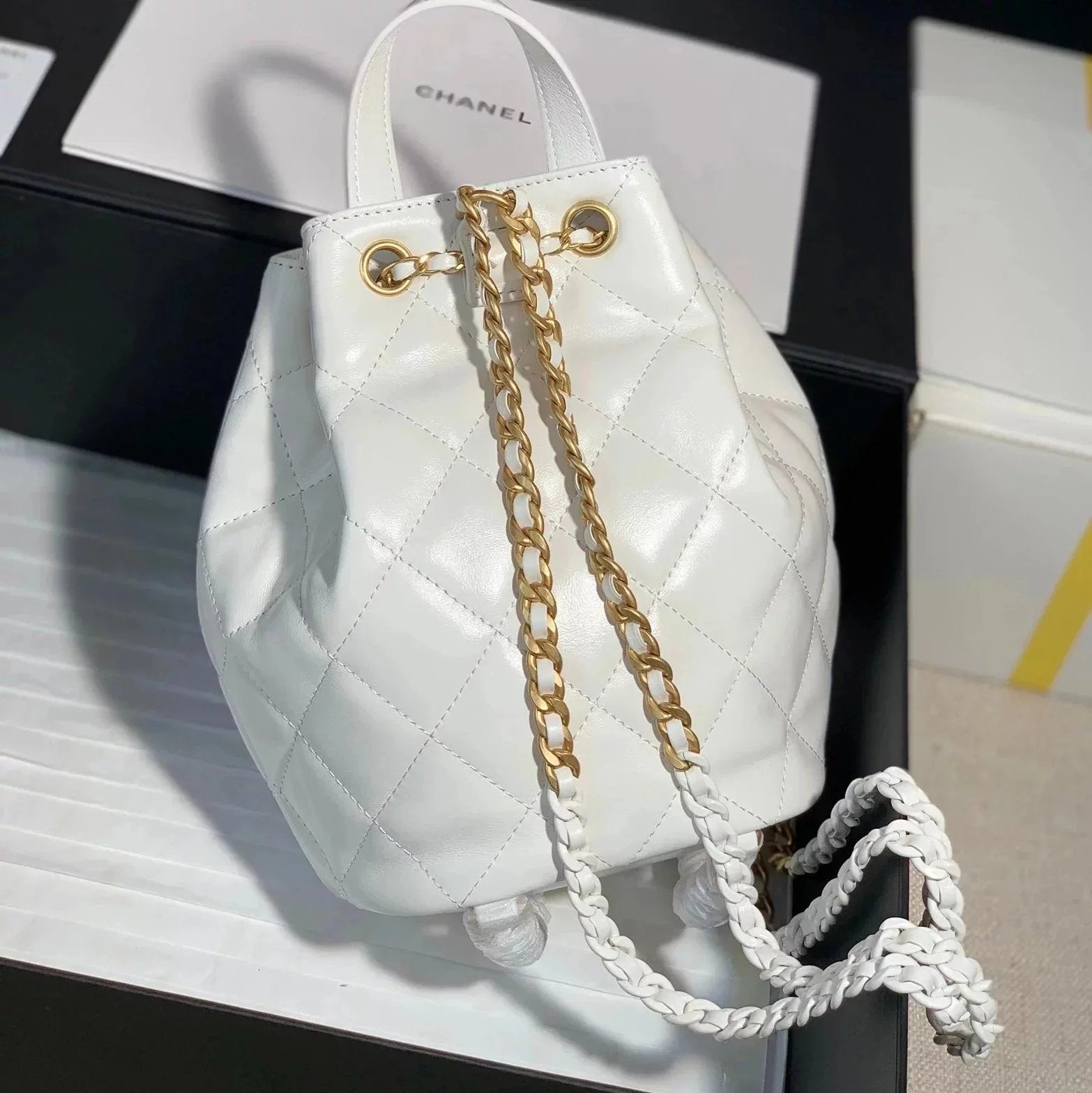 Chanel Backpack Bag Top version 【**Original Leather】22s Dual-Use Backpack Drawstring Design Small Bucket Bag Backpack Sheepskin Material Double Chain Hand-Carrying Bucket Bag Shoulder Bag Women's Bag New Color