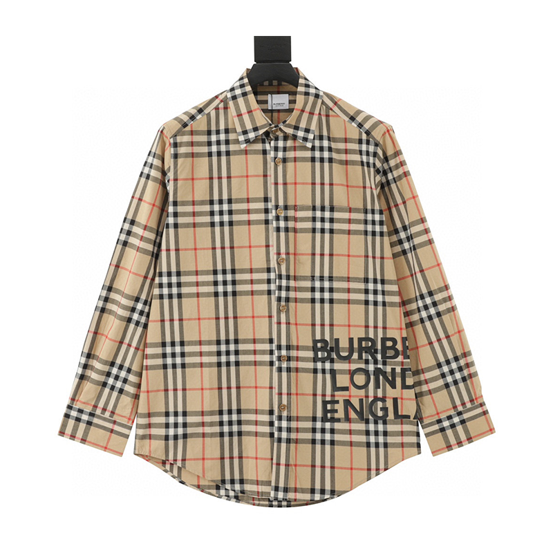 Burberry Shirt Plaid Hem Letters Logo Long Sleeve Shirt for Men and Women