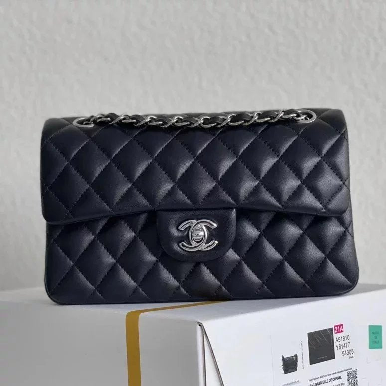 Chanel Women's Bag Top version 【Genuine Goods Leather】CF Original Caviar Ball Grain Cowhide Particles Full Classic CF Small Size23cm Black Gold Black Silver CF Flap Bag Pairs Clog Original Sheepskin Mouth Cover Chain Bag1117CF23cm