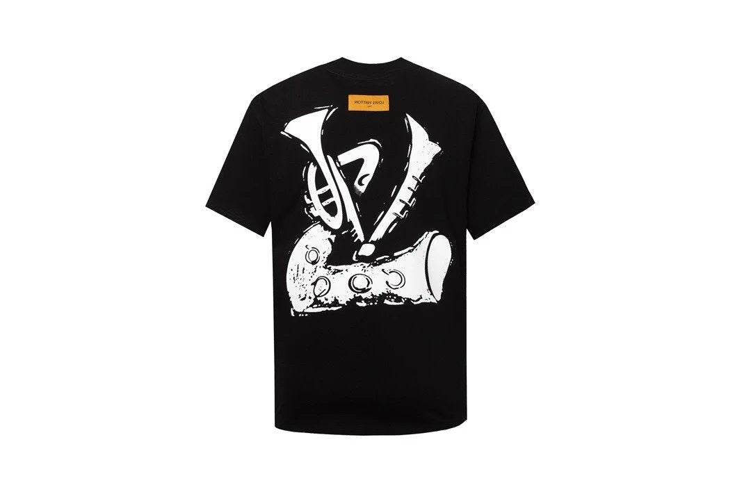 Louis Vuitton LV T-shirt Backrest Musical Instrument logo Round neck short-sleeve pure cotton T Unisex T-Shirt OS Loose Fit Base Shirt Summer New Casual Simple T-Shirt