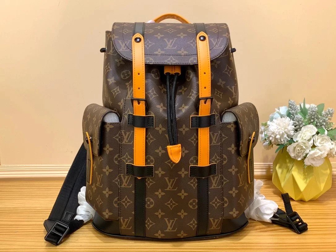 Louis Vuitton LV Backpack Top version M46699New Sunset Orange Yellow Leather Christopher Backpack Men Women Small Size Backpack Travel Business Backpack Can Hold Laptop