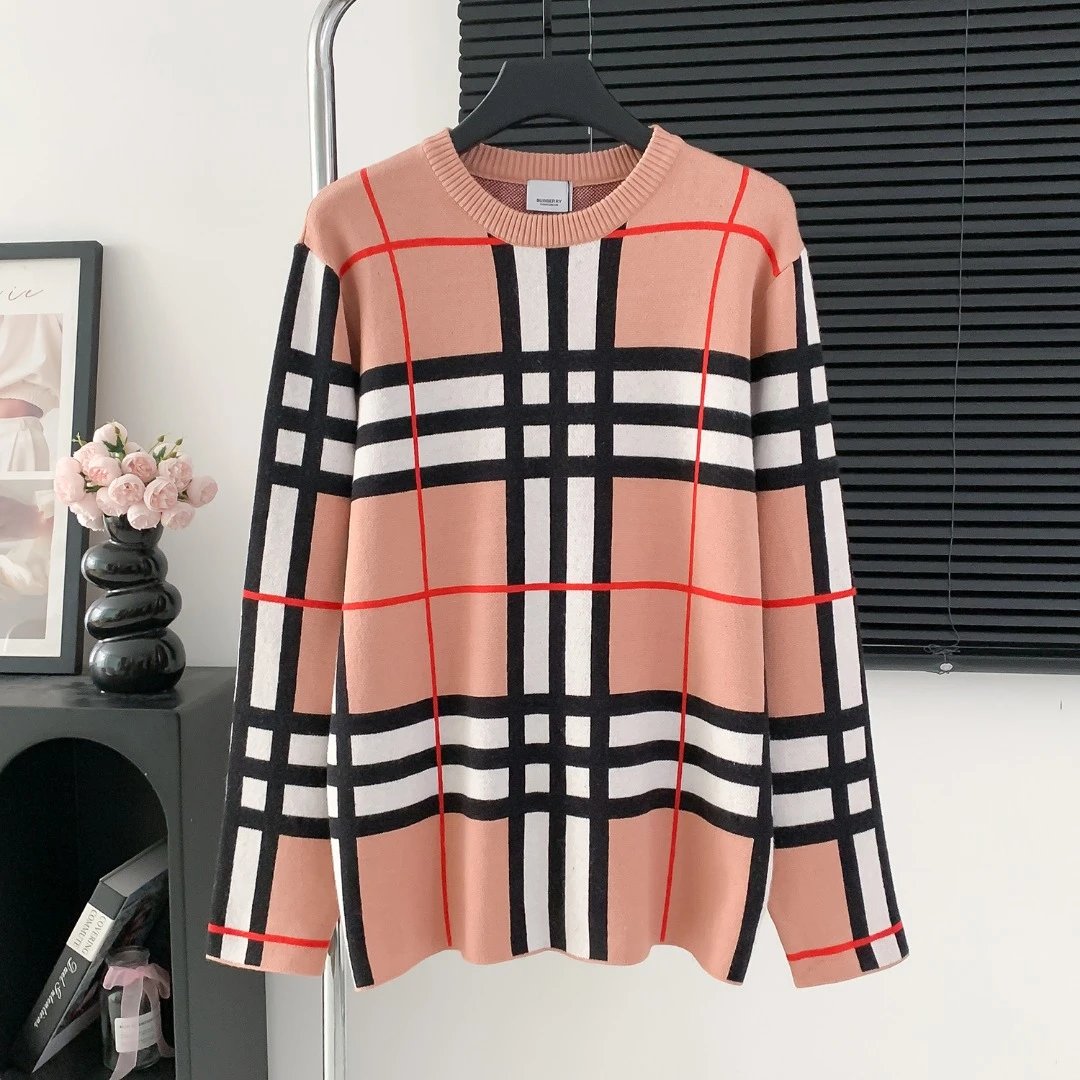 Burberry Sweater Striped Knit Crew Neck Sweater Unisex Long Sleeve Pullover Unisex Thickened OS Loose Fit Top Versatile Casual Jacket Lazy Style