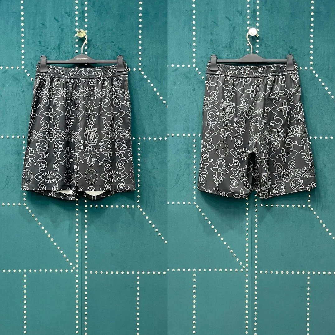Louis Vuitton LV Shorts Allover Arabic Pattern Print logo Five-point Shorts25ss New Drawstring Casual Summer Pants5Two-in-One Casual Sweatpants for Men and Women, Pure Cotton Joggers