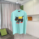 Gucci T-shirt Cartoon Double Dog Print on the Chest logo round Neck Short Sleeve25ss New Pure Cotton Unisex Style T Casual T-Shirt Base Layer Shirt OS Loose Fit Half Sleeve Top Plus Size
