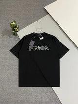 PRADA T-shirt Chest Letter Embroidery logo round Neck Short Sleeve25ss New Pure Cotton Unisex Style T T-shirt OS Loose Fit Base Shirt Top Half Sleeve T-Shirt