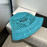 PRADA Hat Embroidery logo Fisherman Hat Casual Sun Protection Face Covering UV Protection Outdoor Versatile Flat Top Bucket Hat