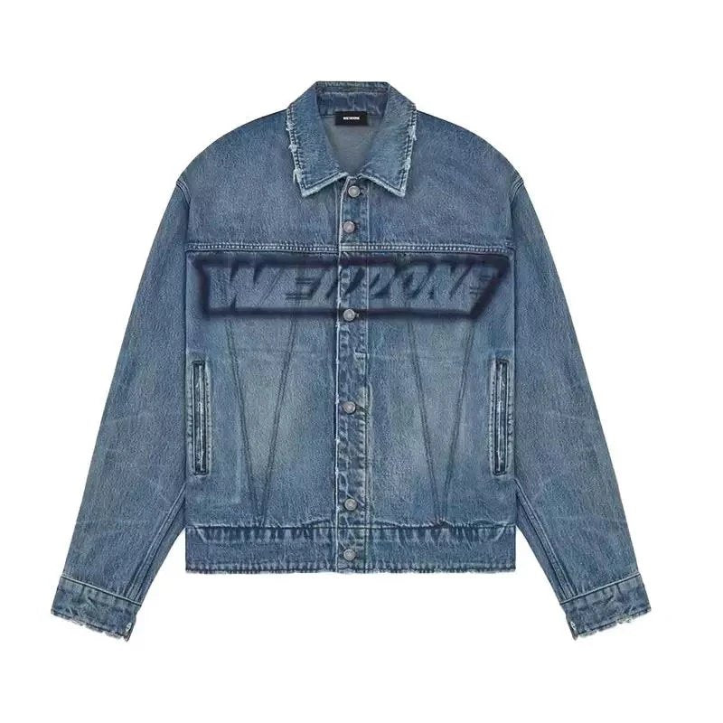 We11done Jackets Top Version New Autumn and Winter Single Row Bullet Screen Letter Printed Jacket Denim Coat