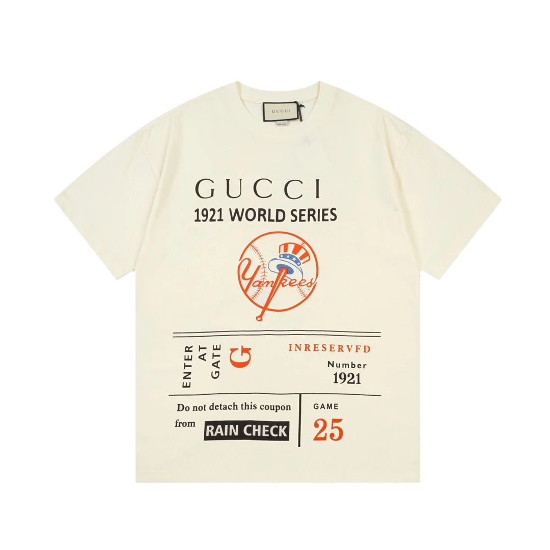 Gucci T-shirt Classic Chest Lettering1921Tennis Pattern Print logo round Neck Short Sleeve25ss New Pure Cotton Unisex Style T T-shirt OS Loose Fit Base Shirt Half Sleeve T-Shirt Top Half Sleeve