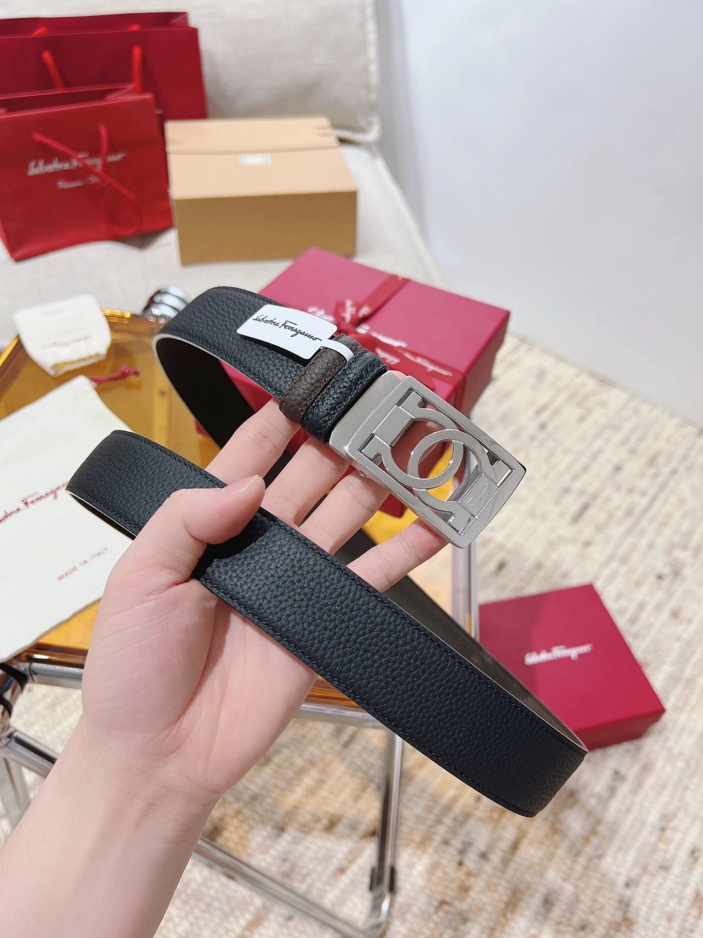 Ferragamo Belt Top version 【Counter Genuine Customization】Belt Men NFC Anti-Counterfeiting Surrogate Shopping Light Luxury Men's Leather Belt Vachette Clasp Business Casual Genuine Leather Replacement Belt Belt