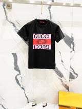 Gucci T-shirt Striped Chest GG Letter Printing logo round Neck Short Sleeve25ss New Pure Cotton Women's Style T Casual T-Shirt Base Layer Shirt OS Loose Fit Half Sleeve Top Plus Size