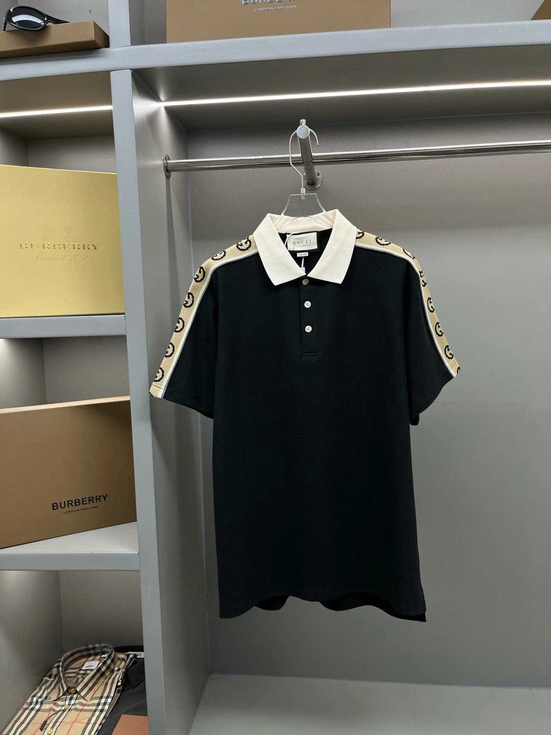Gucci T-shirt 3m Reflective Webbing polo Shirt Turn-down Collar Unisex Couple Style Summer Sports Casual Loose Versatile