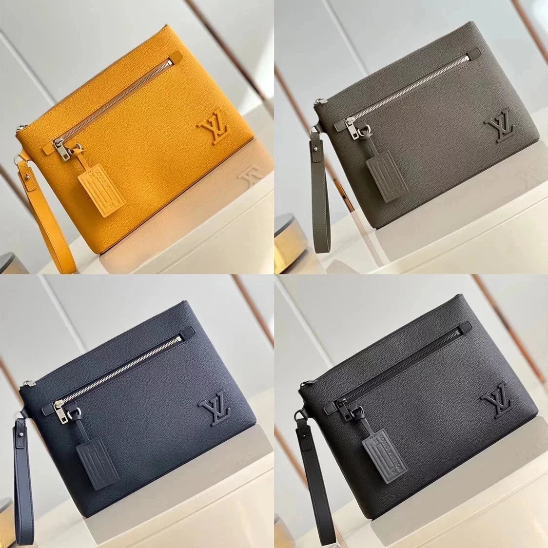 Louis Vuitton LV Wallets/Clutches 【Original Factory zp Level】M69837Men's Leather Clutch IPAD Protective Sleeve Buggy Bag aerogarmtakeoff Clutch Underarm Bag Litchi Pattern First Layer Cowhide Letter Tag M81735Green M69837Blue M69837Yellow M6983