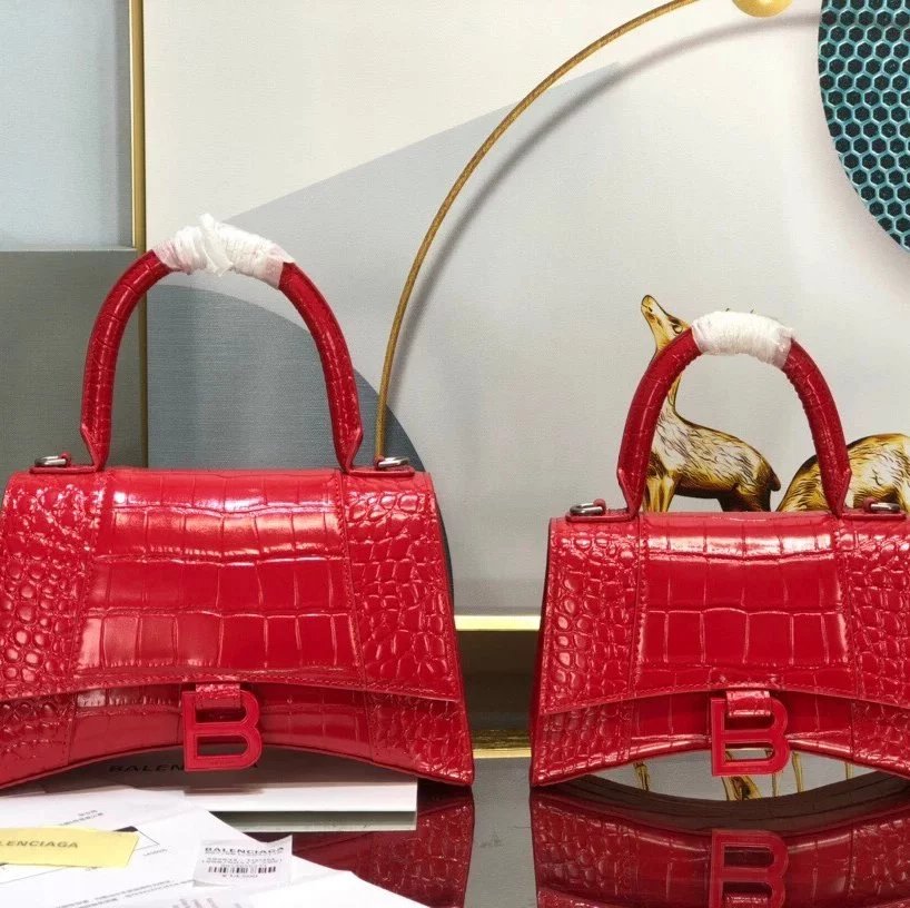 Balenciaga Bag Top version 【Level Surrogate Shopping】Hourglass Bag ahourglass Hourglass Bag Crocodile Leather Litchi Grain Cowhide XS No. S Women's Crossbody Bag