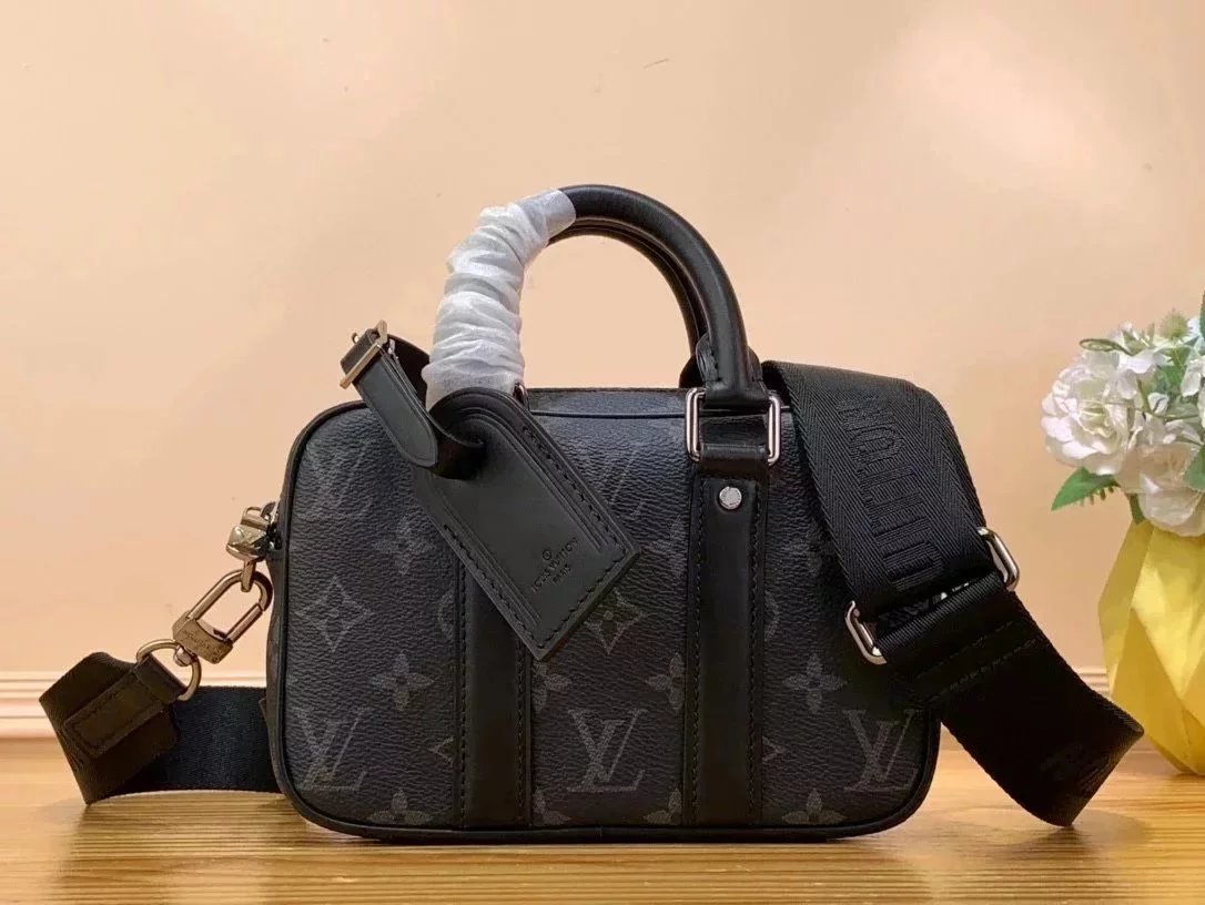 Louis Vuitton LV Men's Bag Top version 【】M82770Black Flower NanoPorteDocumentsVoyage Black Warrior Series Mini Men's Briefcase Shoulder Messenger Bag Chest Bag