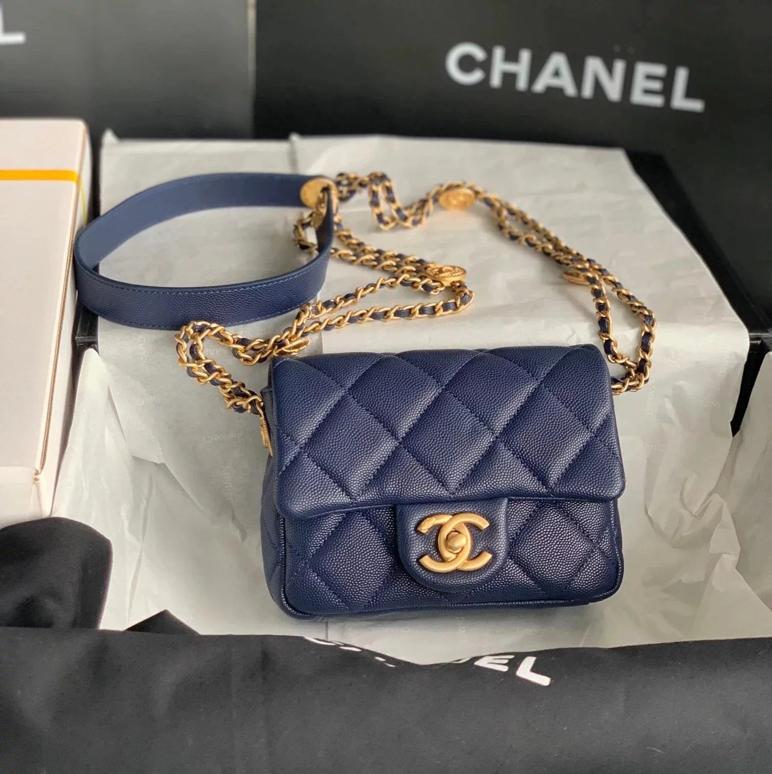 Chanel Women's Bag Top version 【Original Leather】22A New Gold Coin Square Fat Big miniCF Gold Coin Bag Caviar Cowhide Chain Flap Bag Crossbody Bag Shoulder Bag17cm22cm Chain Bag