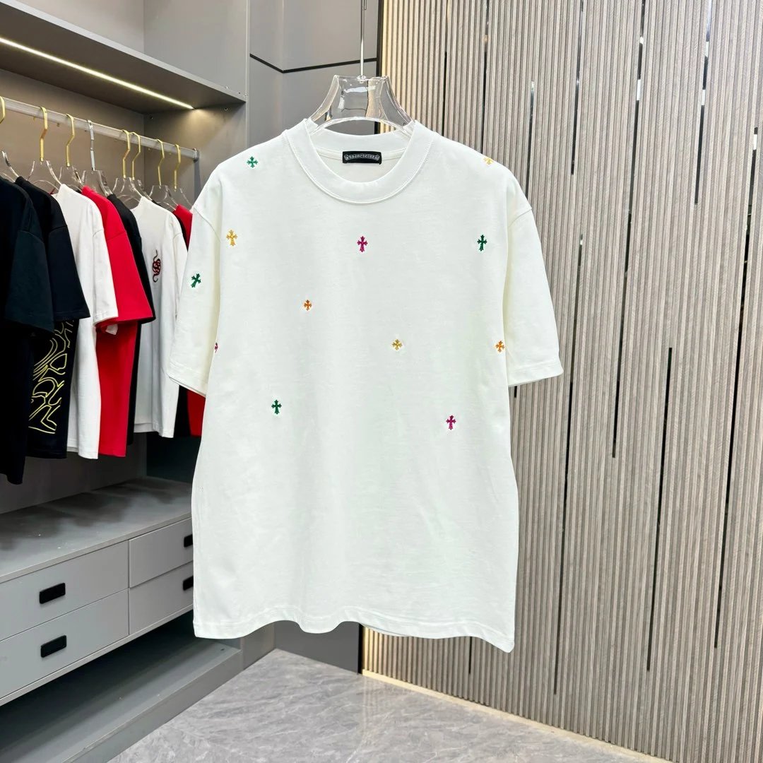 Chrome Hearts T-shirt Full Print logo round Neck Short Sleeve25ss New Pure Cotton Unisex Style T T-shirt OS Loose Fit Base Shirt Short Sleeve T-Shirt Top