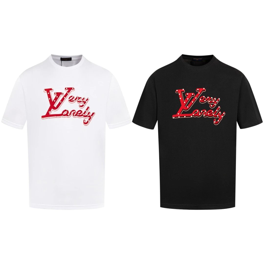 Louis Vuitton LV T-shirt Front Rhinestone Letter Flocking logo round Neck Short Sleeve25ss New pure cotton T Unisex T-Shirt OS Drop Shoulder Loose Fit Base Shirt Top T-Shirt Short Sleeve
