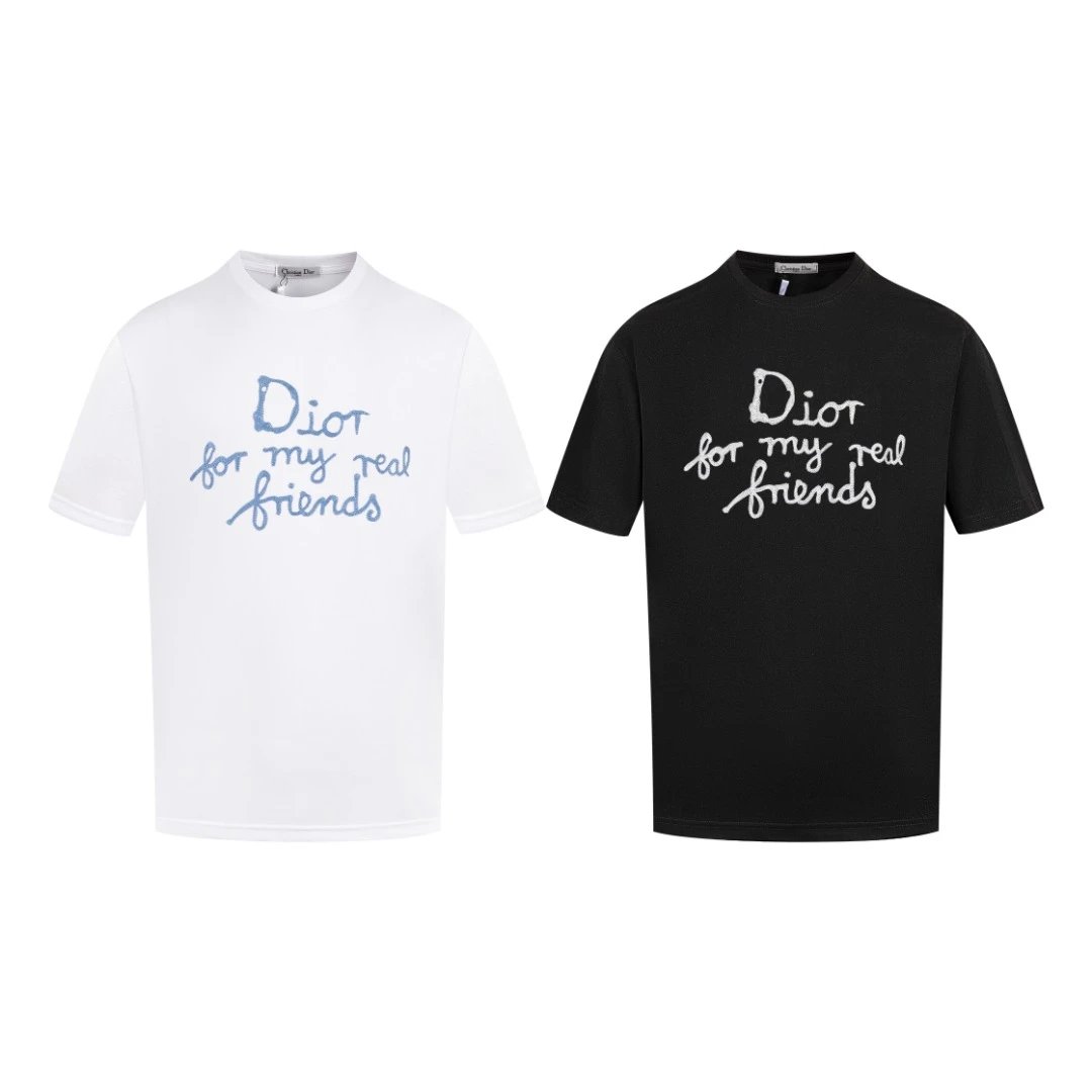 Dior T-shirt Chest Letter Embroidery logo round Neck Short Sleeve25ss New Pure Cotton Unisex Style T Casual T-Shirt Base Layer Shirt OS Loose Fit Half Sleeve Top Plus Size