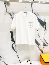 PRADA T-shirt Leather Zipper Pocket Triangle Logo logo round Neck Short Sleeve25ss New Pure Cotton Unisex Style T T-shirt OS Loose Fit Base Shirt Top Half Sleeve T-Shirt