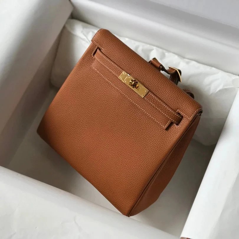 Hermes men's bag Top version 【Handmade】Herme Emma Classic Women's KellyAdo Backpack togo Leather Hand-Stitched Kelly Small Backpack22cm Shoulder Messenger Bag Portable Women's Bag Backpack Schoolbag