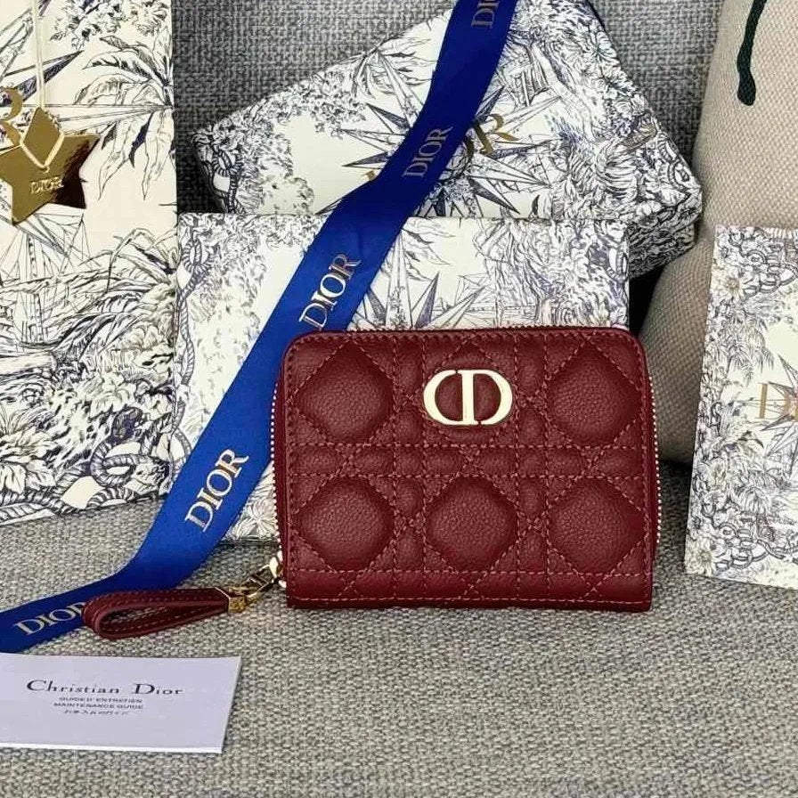 Dior Women's Bag Top version 【Highest Version Original Leather】New Ladies Card Holder CaroDandelion Card Clamp Short Wallet Wallet Zipper Wallet Men's Wallet Women's Wallet Size Applicable Wallet Coin Purse Card Holder