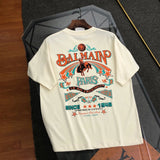 Balmain T-shirt Back Pattern Print logo round Neck Short Sleeve25ss New pure cotton T Unisex T-Shirt OS Loose Fit Base Shirt Top Half Sleeve T-Shirt