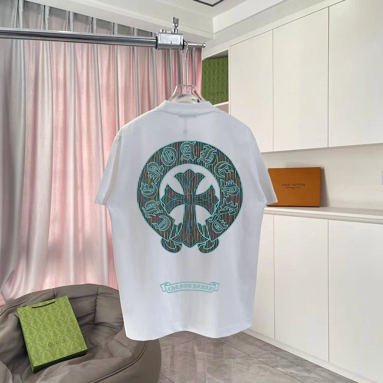 Chrome Hearts T-shirt Back with Sanskrit Horse Hoof Print logo round Neck Short Sleeve25ss New pure cotton T Unisex T-Shirt OS Loose Fit Base Shirt Top Half Sleeve T-Shirt