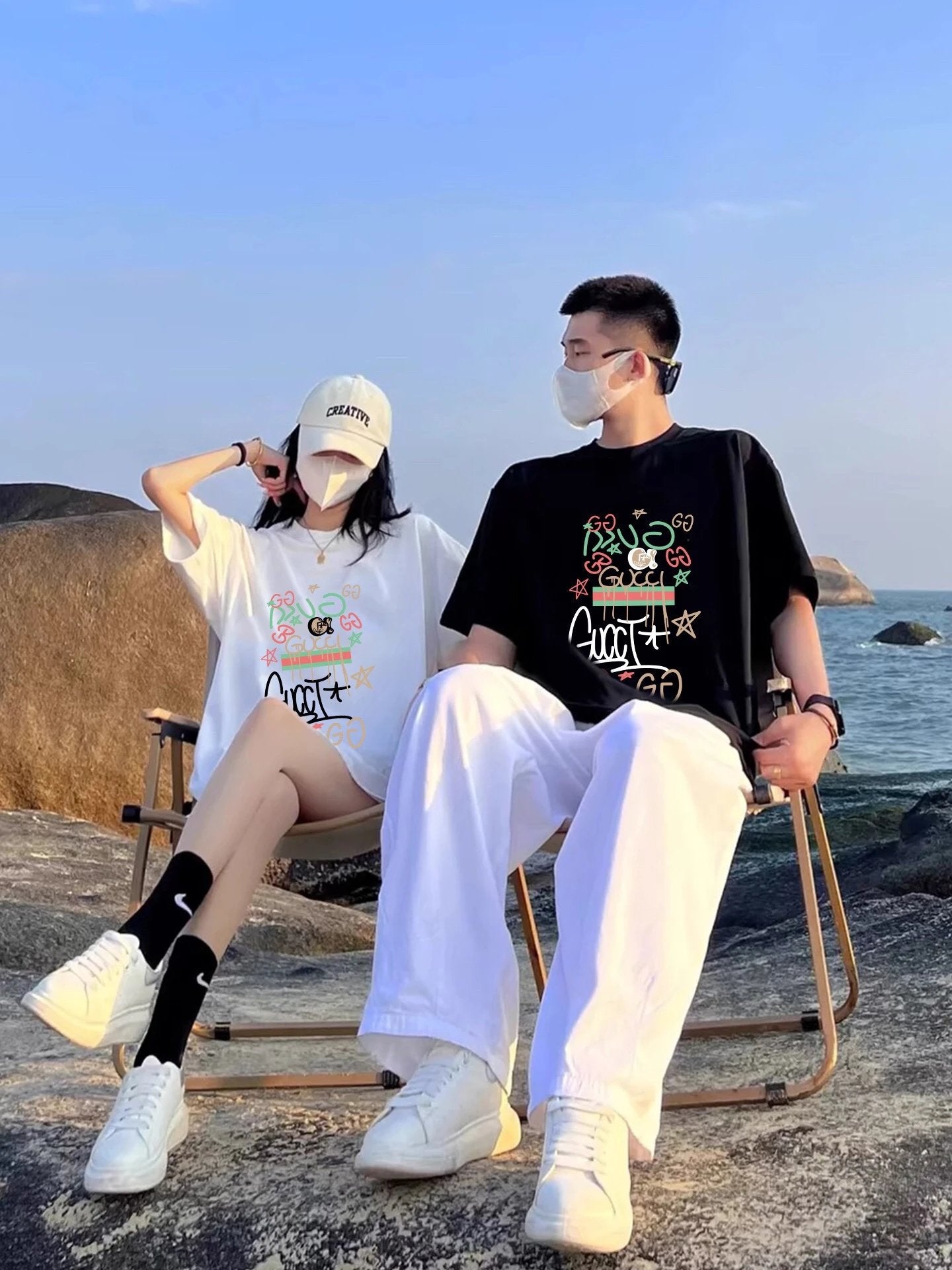 Gucci T-shirt Colorful Print on the Chest logo round Neck Short Sleeve25ss New pure cotton T Unisex T-Shirt OS Loose Fit Base Shirt Top Half Sleeve T-Shirt