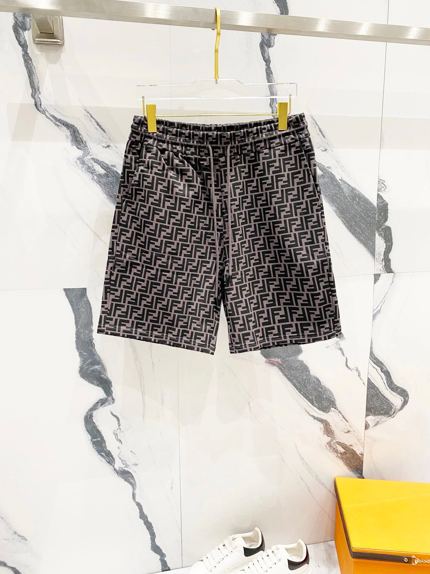 FENDl Shorts Full Print Double F Letter Printing logo Five-point Shorts25ss New Drawstring Casual Summer Pants American Style5Two-in-One Casual Sweatpants for Men and Women, Pure Cotton Joggers