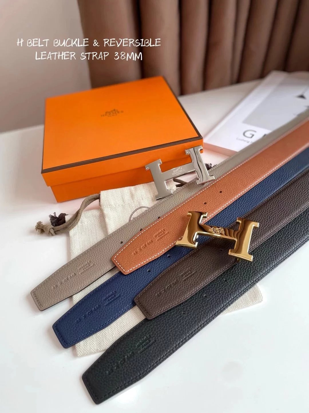 Hermes Belt Top version Leather Belt Men's Leather Double-Sided Head Layer Cowhide3.8Fashion Double-Sided Casual Trolley Men's Belt
