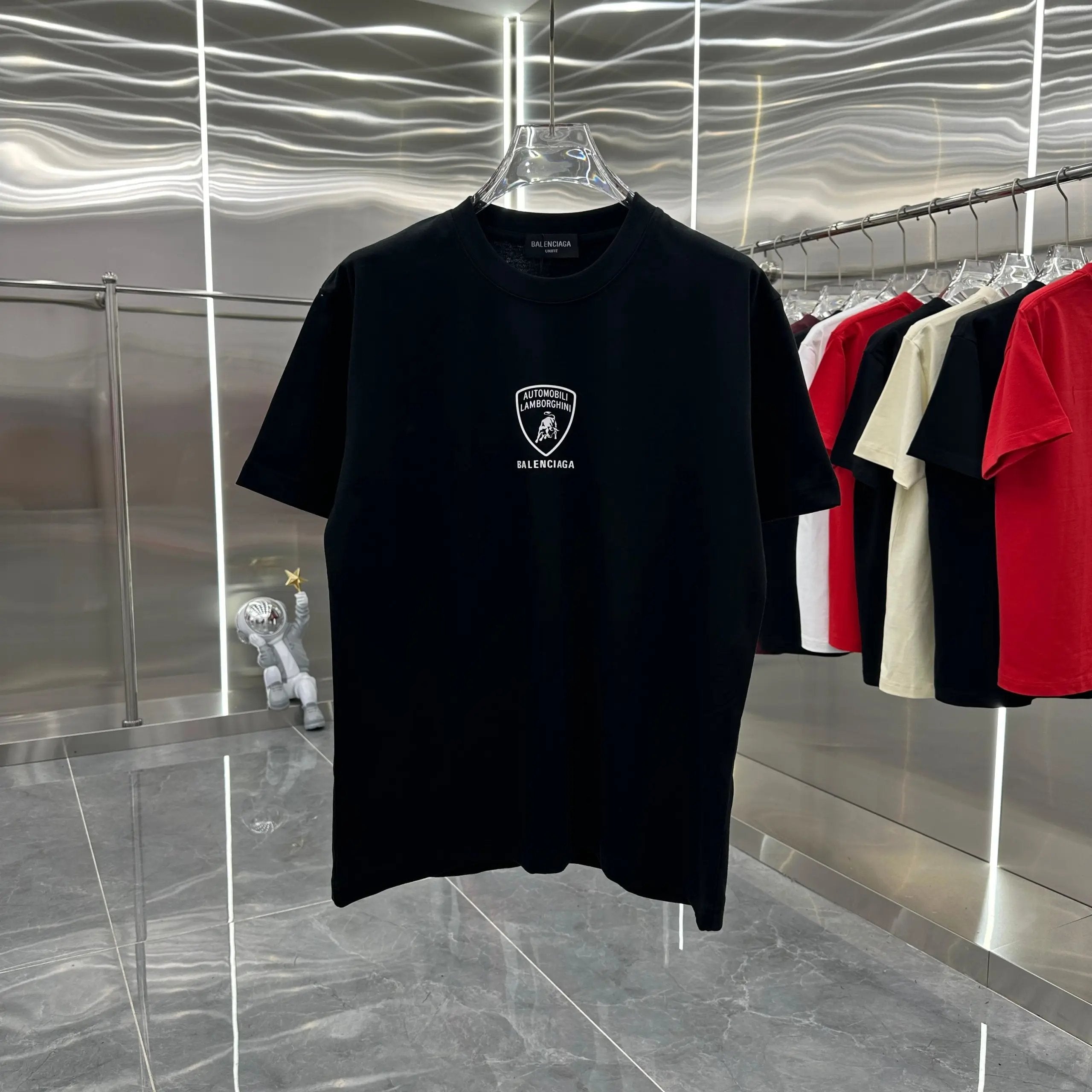 Balenciaga T-shirt Lamborghini Collaboration Chest Print logo round Neck Short Sleeve25ss New Pure Cotton Unisex Style T T-shirt OS Loose Fit Base Shirt Top Half Sleeve T-Shirt