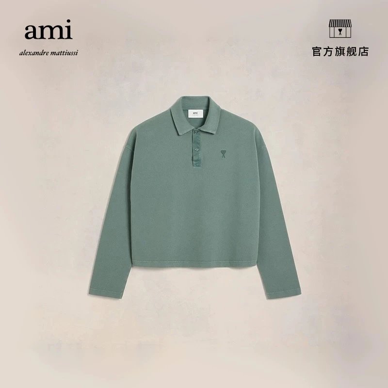 Ami Hoodie Top Version Men's and Women's Same Color Love Short Casual Cotton Long Sleeve T T-shirt POLO Shirt