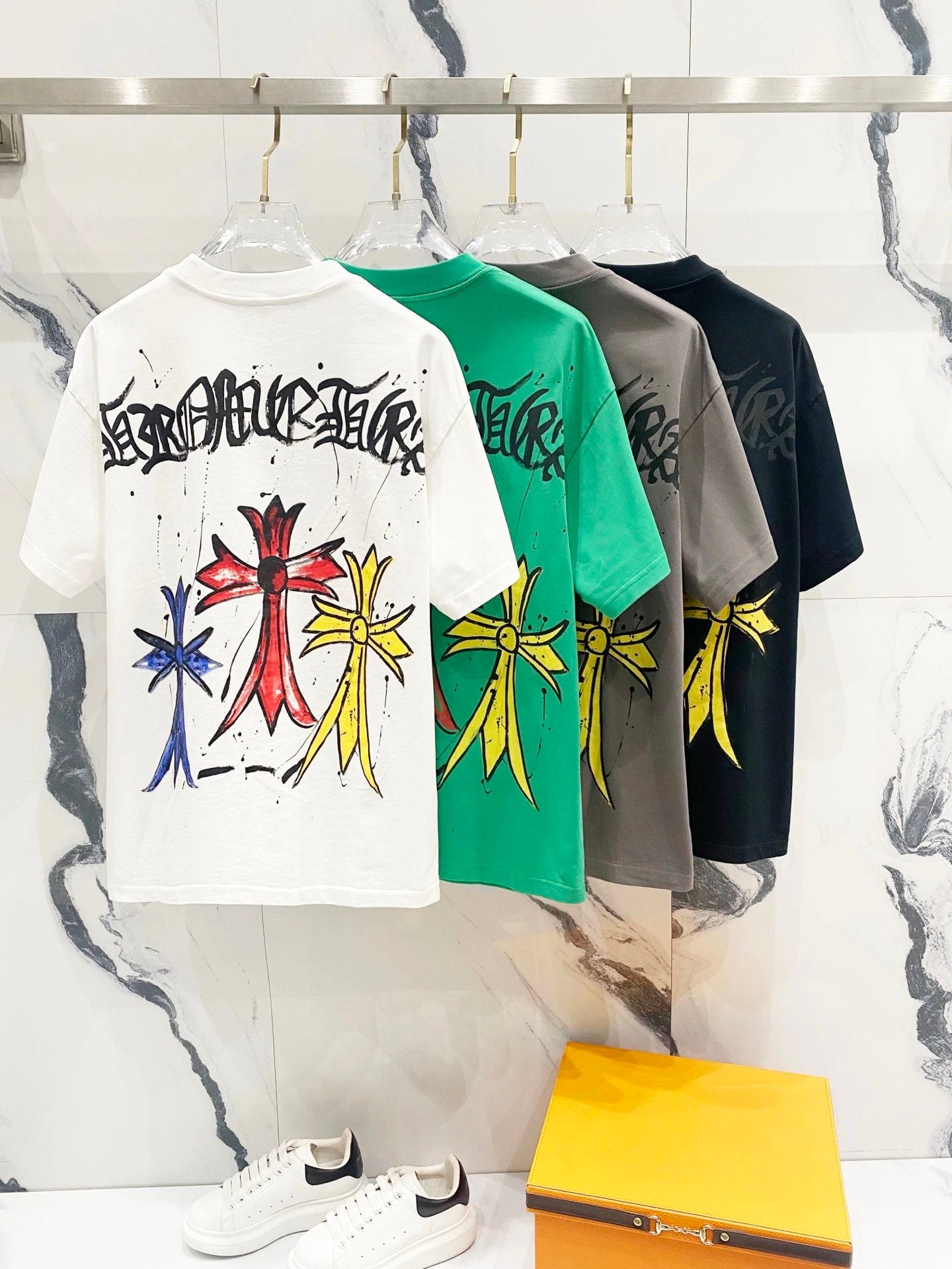 Chrome Hearts T-shirt Front and back Colorful Sanskrit Print logo round Neck Short Sleeve25ss New pure cotton T Unisex T-Shirt OS Drop Shoulder Loose Fit Base Shirt Top T-Shirt Short Sleeve