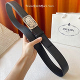 PRADA Belt Top version New Original Order Genuine Belt Men's Automatic Buckle Belt Business Casual Cross Pattern Black Coffee Double-Sided Pure Original Leather Imported from Italy Cowhide Leather