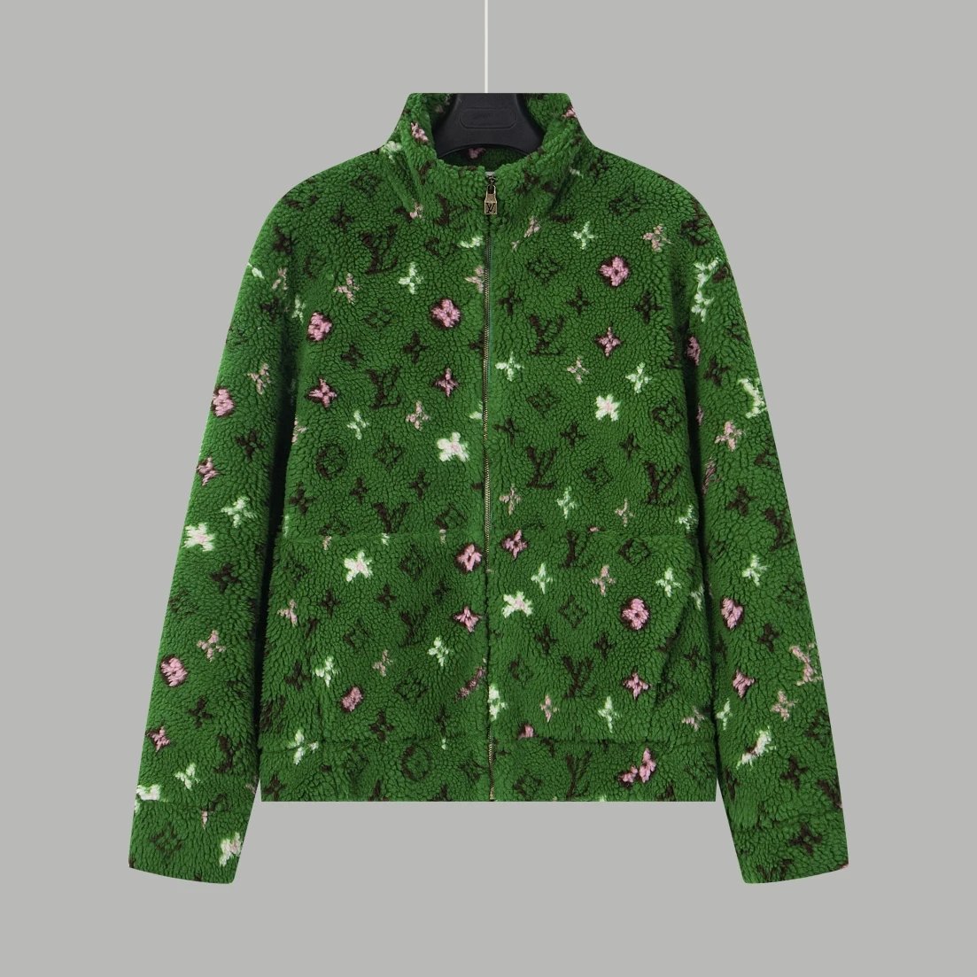 Louis Vuitton LV Jackets Pharrell x Fendi Collaboration Green Shearling Teddy Jacket Unisex Autumn Winter New Sports Casual Loose Fit Versatile