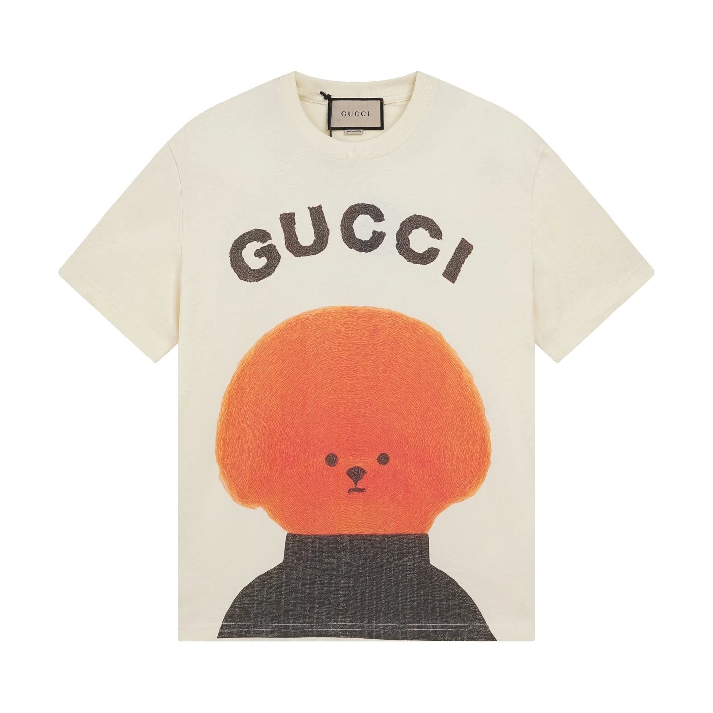 Gucci T-shirt Orange Dog Pattern Print on the Chest logo round Neck Short Sleeve25ss New Pure Cotton Unisex Style T Casual T-Shirt Base Layer Shirt OS Loose Fit Half Sleeve Top Plus Size