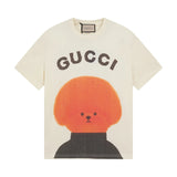 Gucci T-shirt Orange Dog Pattern Print on the Chest logo round Neck Short Sleeve25ss New Pure Cotton Unisex Style T Casual T-Shirt Base Layer Shirt OS Loose Fit Half Sleeve Top Plus Size