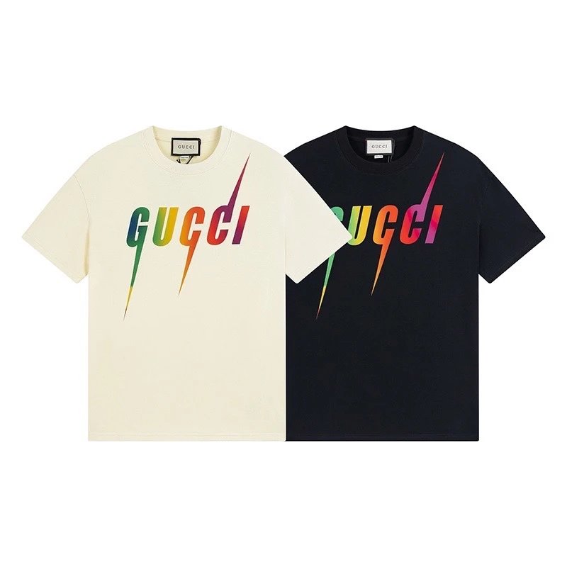 Gucci T-shirt Colorful Letter Print on the Chest logo round Neck Short Sleeve25ss New Pure Cotton Unisex Style T T-shirt OS Loose Fit Base Shirt Top Half Sleeve T-Shirt