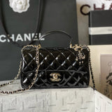 Chanel Women's Bag Top version 【Original Leather with the Highest Quality Version】Small24K Patent Leather Handle Box Bag Cosmetic Bag AS2431Handle CF Bag Doll24KCFminihandle Handle Bag Sheepskin Women's Bag24P Woolen Sequins Flap Bag Mobile Phone Bag Port