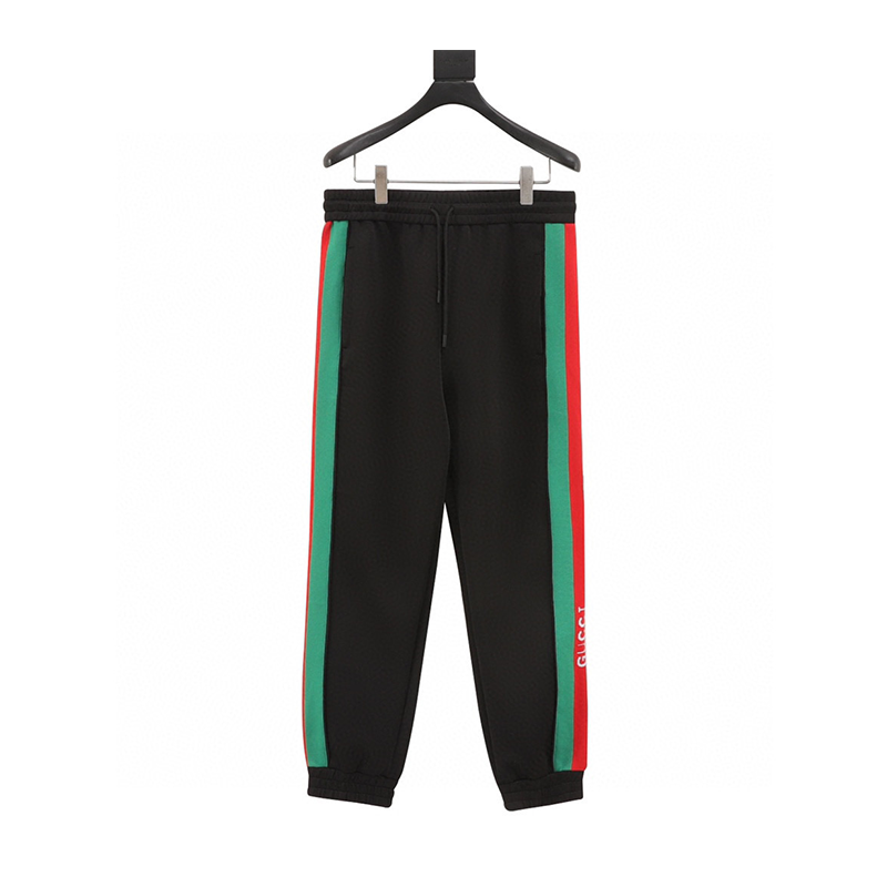 Gucci Sweatpants Red and Green Jacquard Net Tape Suit Trousers for Men and Women