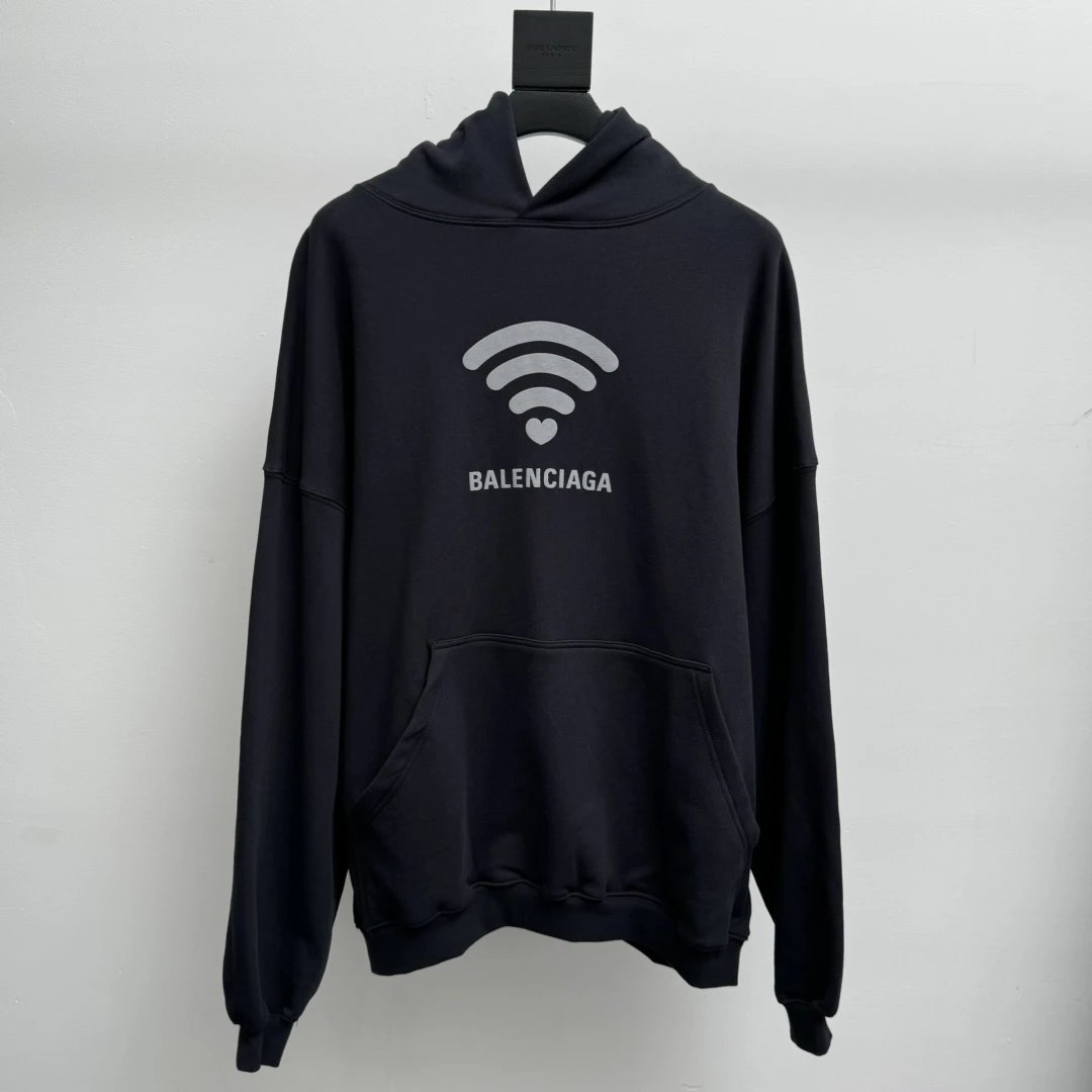 Balenciaga Hoodie Heart Wireless Print Hoodie Sweatshirt Pure Cotton Terry Pullover Hoodie Sportswear os Unisex Fit Top24ss Autumn and Winter New Products
